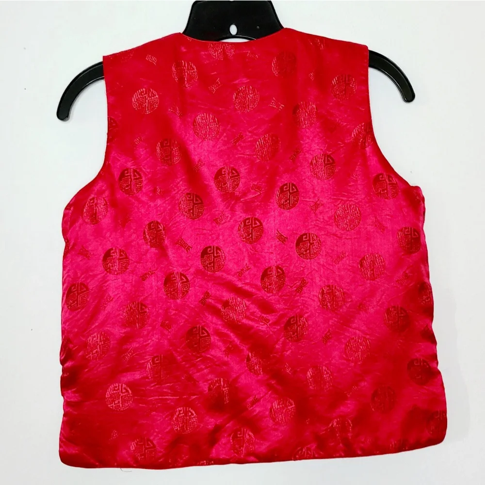 Red Asian Chinese Style Quilted Vest Silk Blend Boys Sz 14 XL